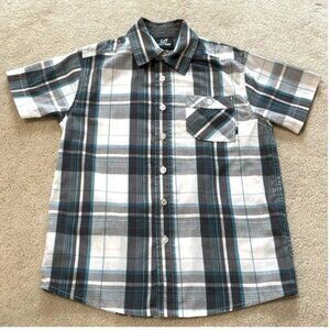 Amplify button down plaid short sleeve shirt blue turquoise white gray Small 8